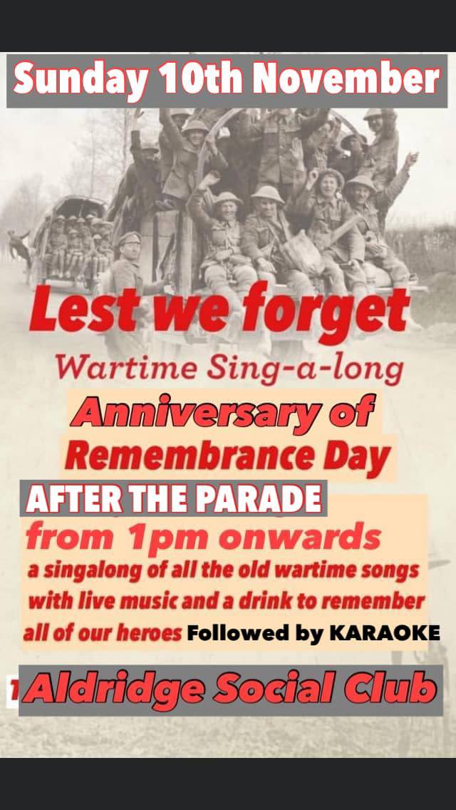 Remembrance Day War Time SingaLong with Dave Devereaux at The ASC Bar, Aldridge Social